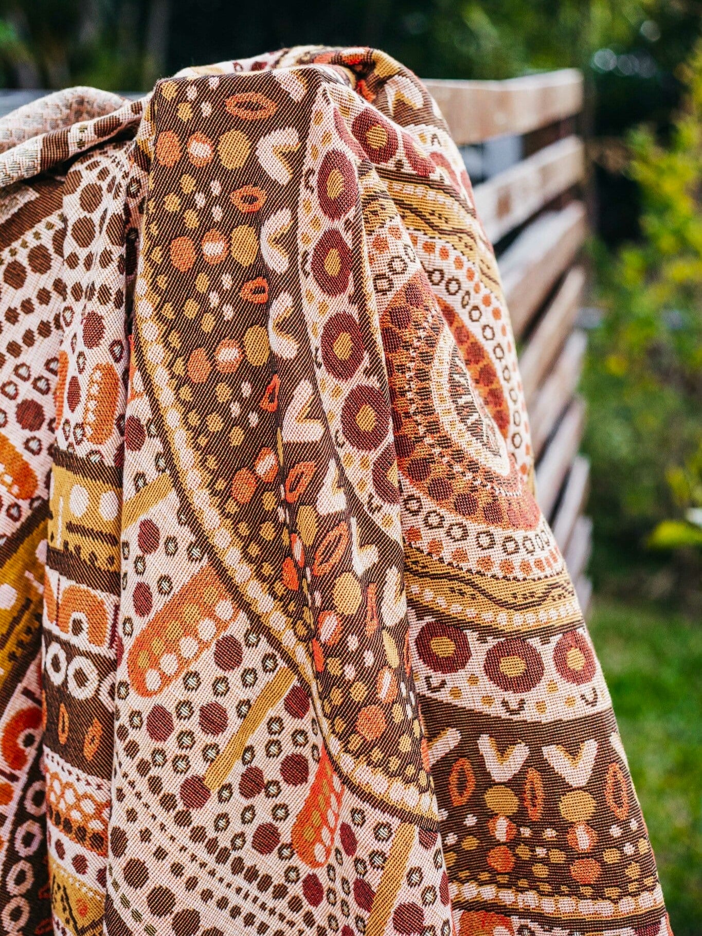 Close up of Stomping Ground throw design details. Indigenous Aboriginal art 